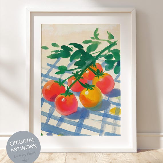 Tomato Branch Gouache Art Print Boho Kitchen Decor