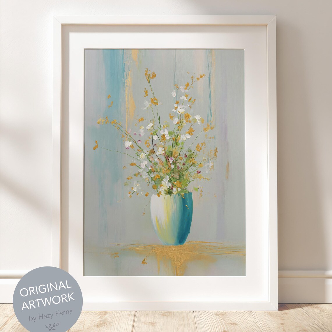 Pastel Blue Floral Vase, Minimalist Art Print