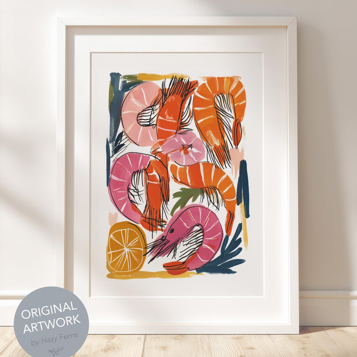 Shrimp Gouache Painting, Kitchen Art Print