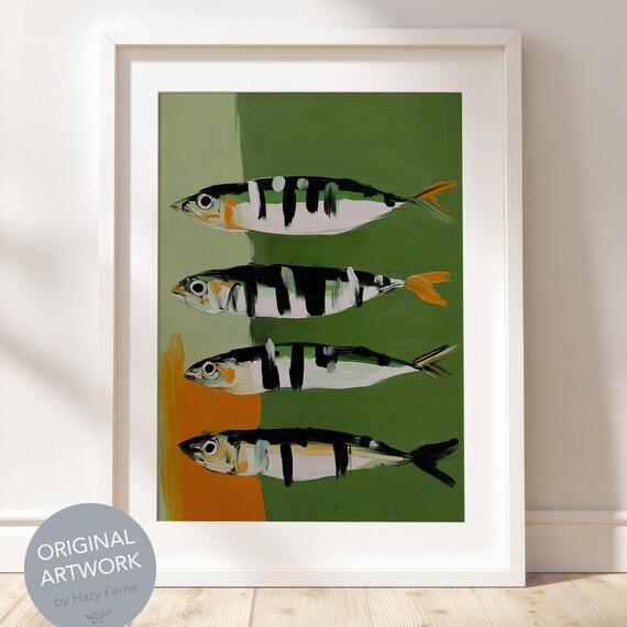 Sardine School Midcentury Modern Coastal Abstract Kitchen Art Print