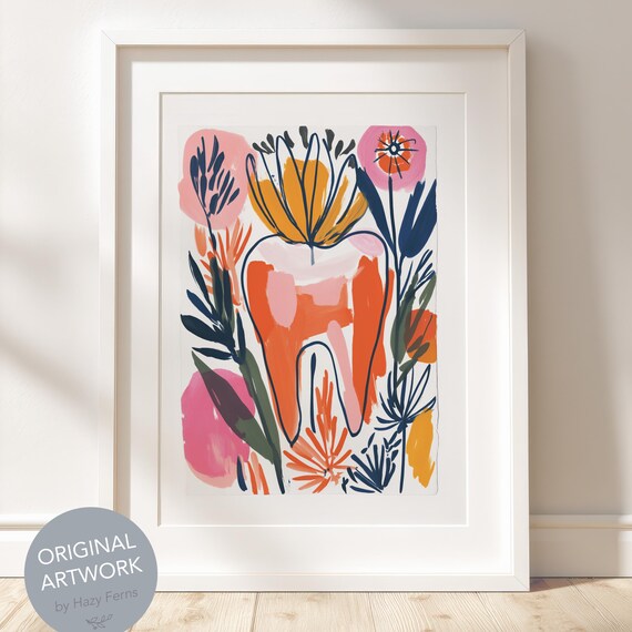 Whimsical Abstract Tooth Dental Office Modern Floral Wall Art