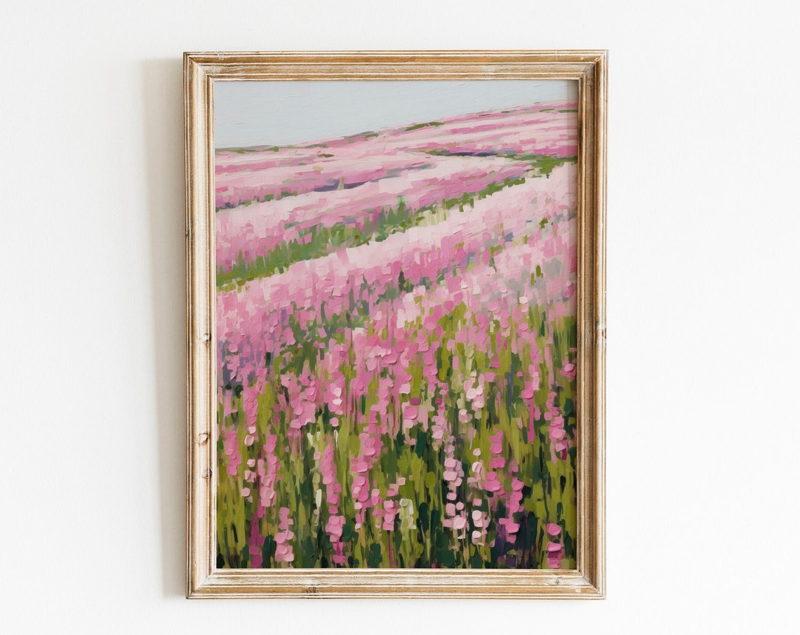 Pink Flower Field Impressionist Wildflower Meadow Spring Bloom Poster