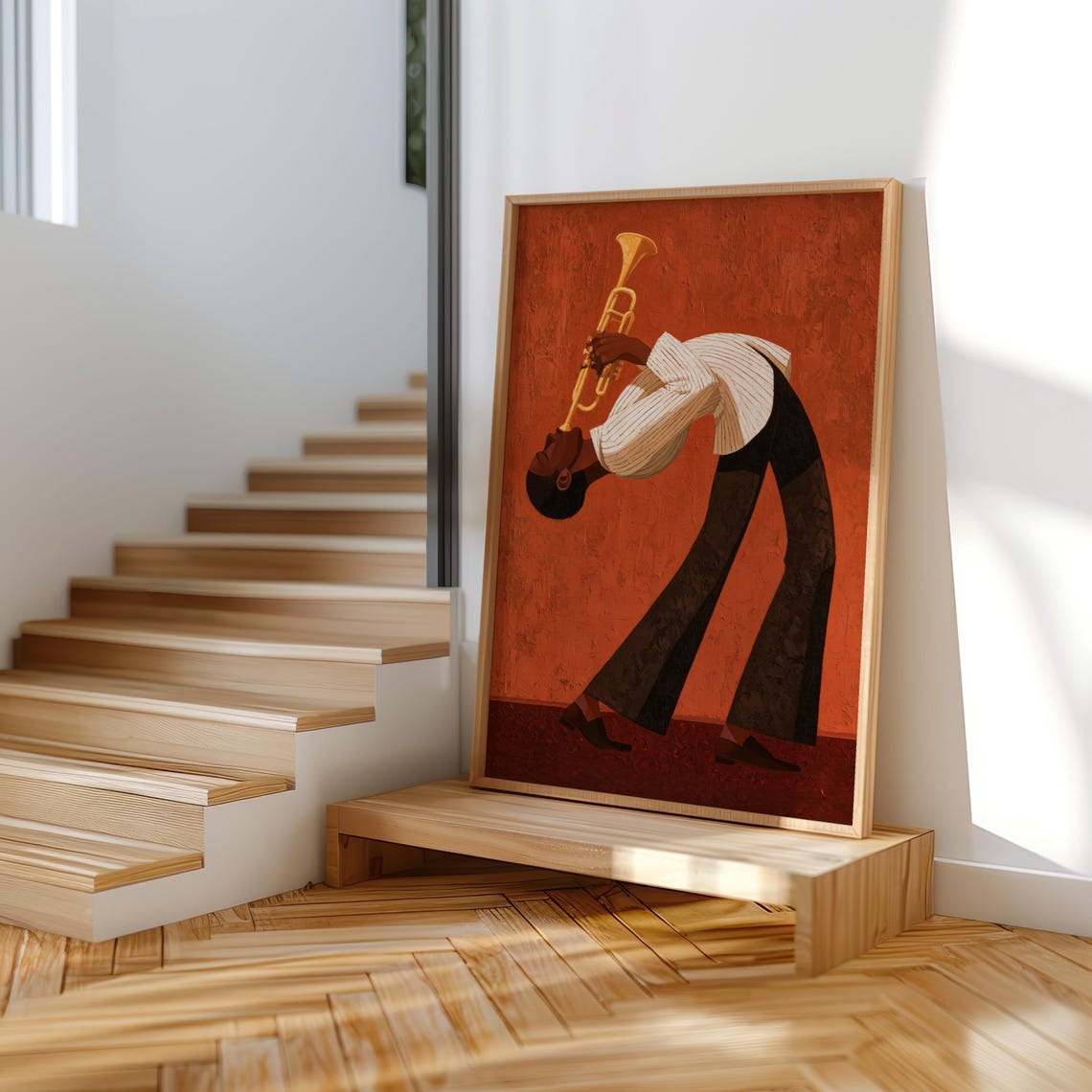 Jazz Trumpet Player Print Retro African American Musician Wall Art Afrocentric Mid Century Modern Decor Moody Black Culture Painting - Image 2