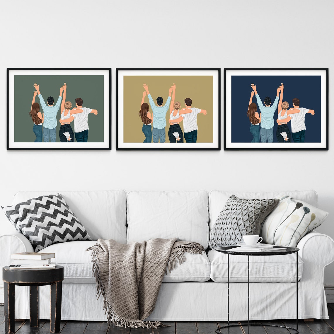 Happy Dad Carrying Toddler on Shoulders Flat Color Portrait Poster - Image 3