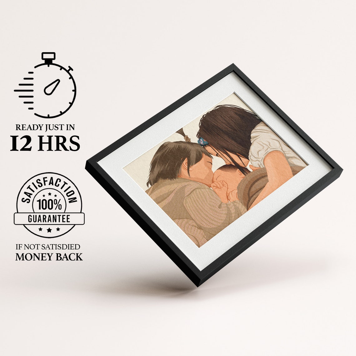 Custom Tender Kiss Couple Portrait Close-Up Illustration Poster