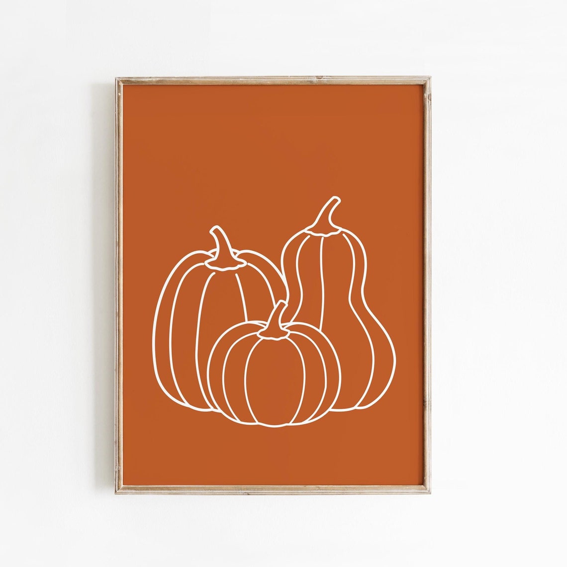 White Line Art Pumpkins and Gourd on Burnt Orange Fall Poster