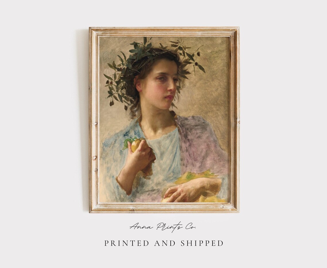 Girl With Laurel Crown Vintage Painting Print Classical Portrait Art
