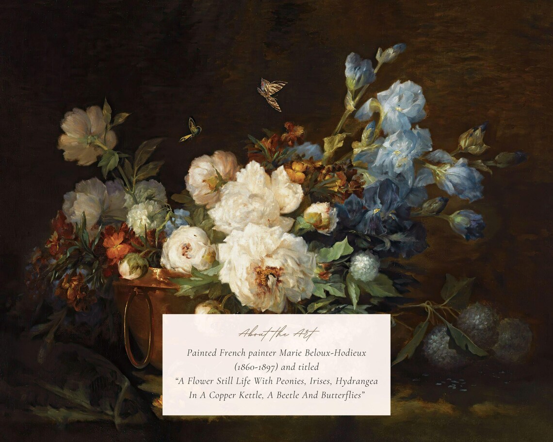 Vintage Still Life With Flowers, Dark Academia Art Print - Image 2