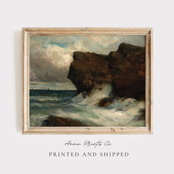 Mailed Gicle Print Moody Coastal Landscape Painting Antique Coastal Artwork Dramatic Seascape Fine Art 19th Century Wall Decor
