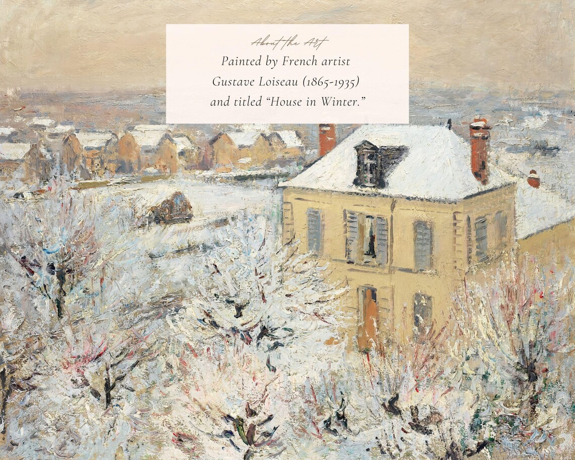 Antique Yellow House in Snowy Landscape, Vintage Art Print - Image 2