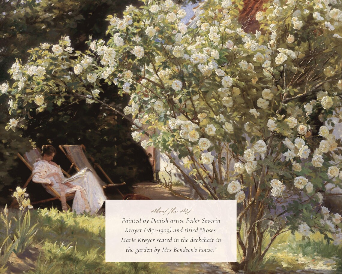 Woman Reading in the Garden, Vintage Cottagecore Art Print - Image 2