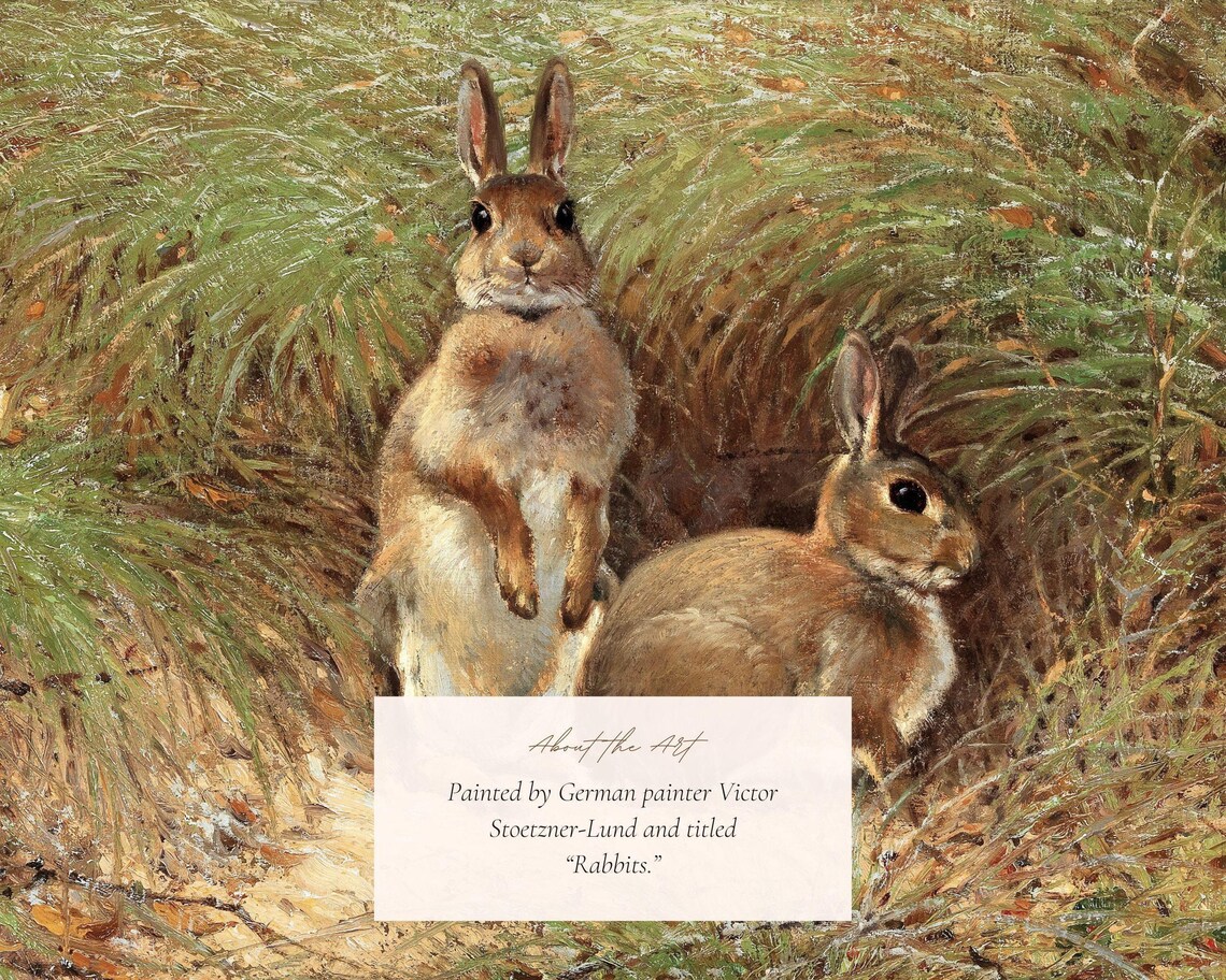 Antique Rabbit Painting, Vintage Cottagecore Art Print - Image 2
