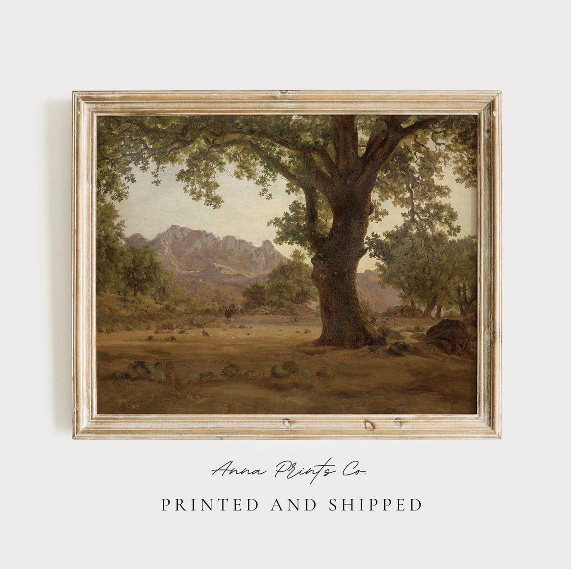Ancient Oak Tree With Distant Mountains Antique Landscape Art Print