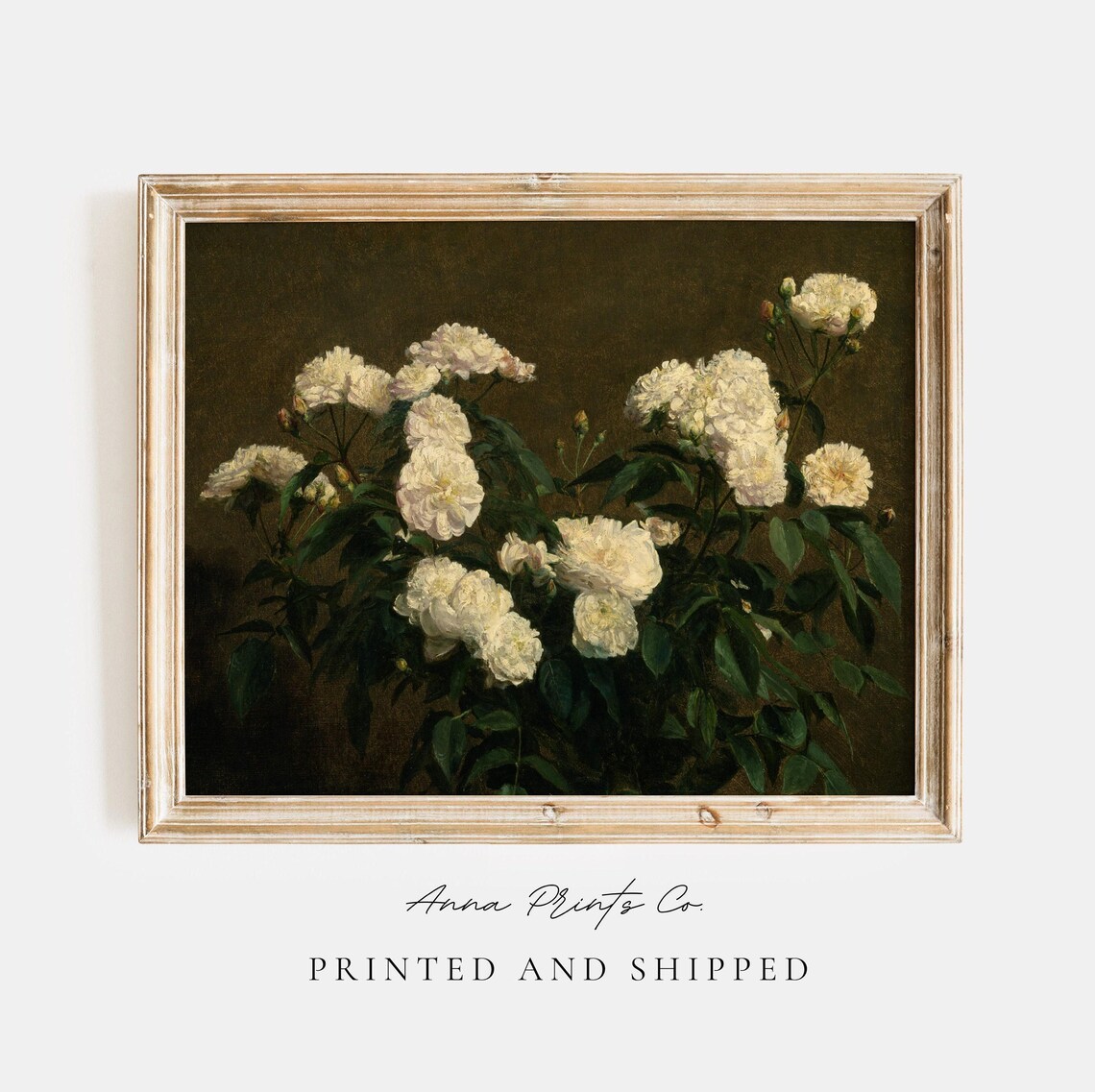 Vintage White Roses Still Life, Cottage Farmhouse Art Print