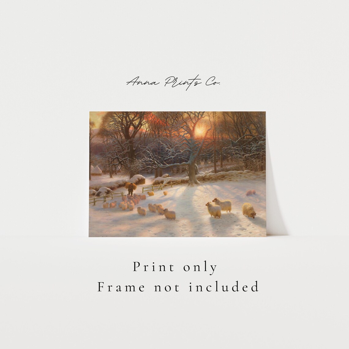 Vintage Sheep in Snowy Landscape, Winter Art Print - Image 3