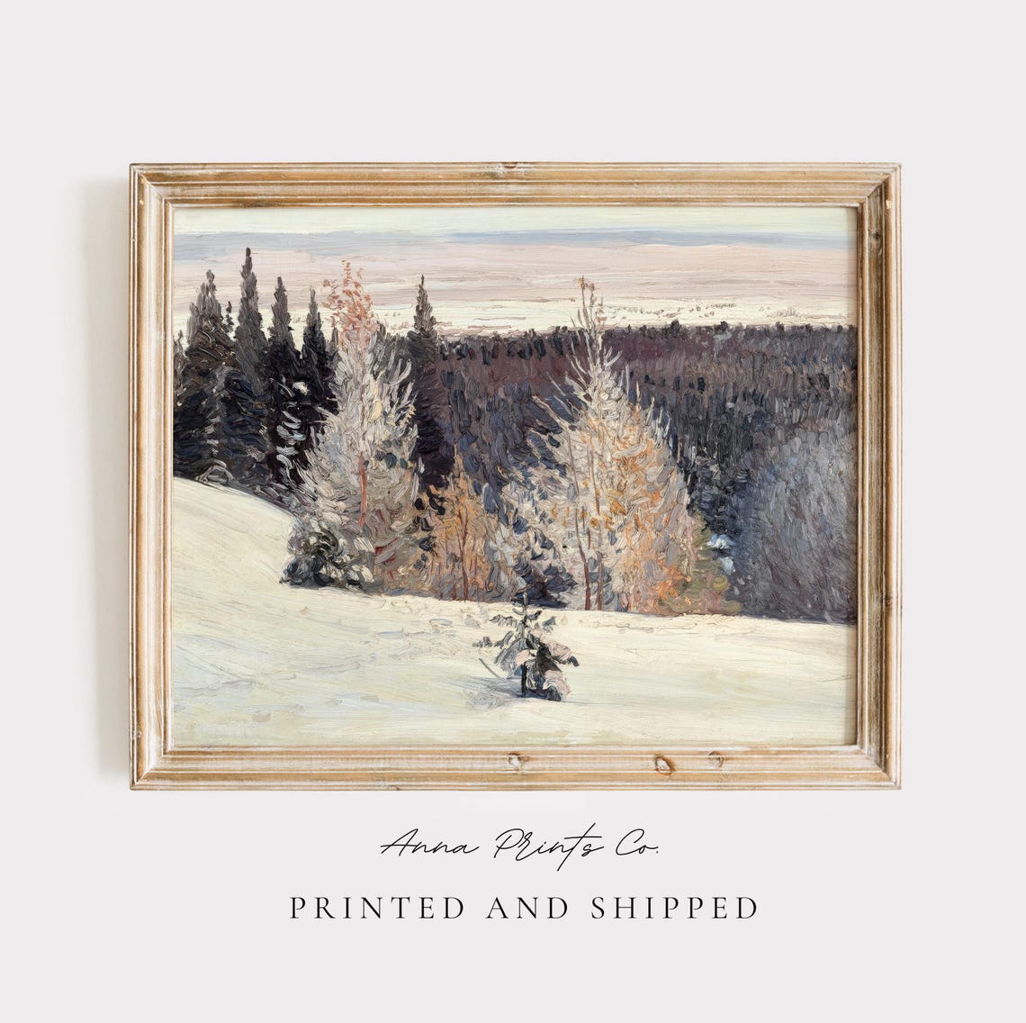 Antique Winter Landscape Oil Painting Print Snowy Forest Wall Art