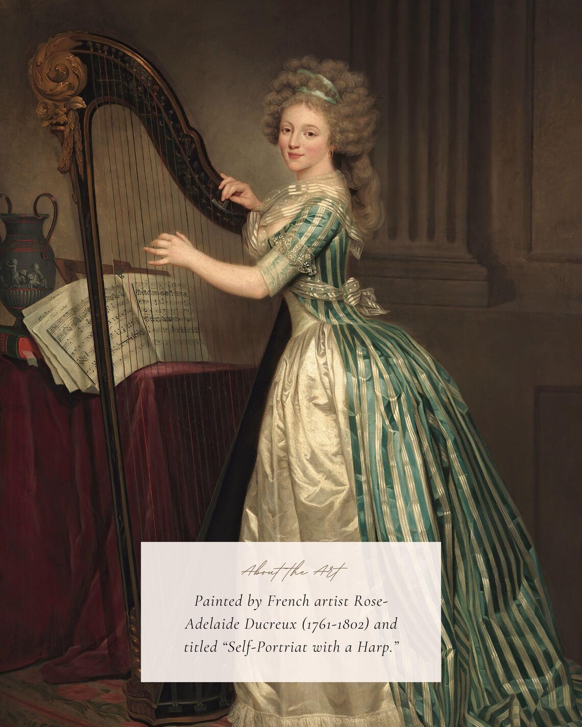 Antique Woman With Harp Portrait, Baroque Art Print - Image 2