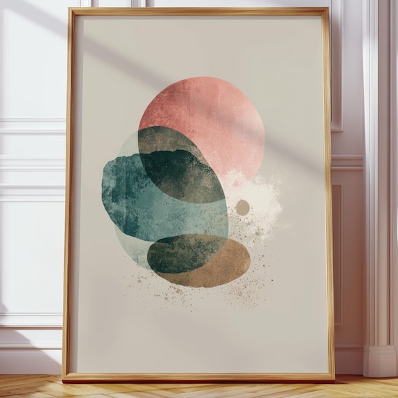 Neutral Abstract Watercolor Poster Blush Teal Beige Shapes Minimalist Art