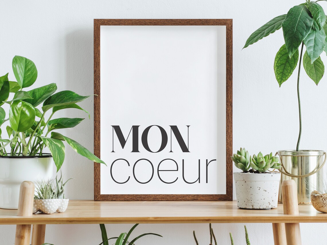 Mon Coeur French Typography Minimalist Romantic Love Decor Poster