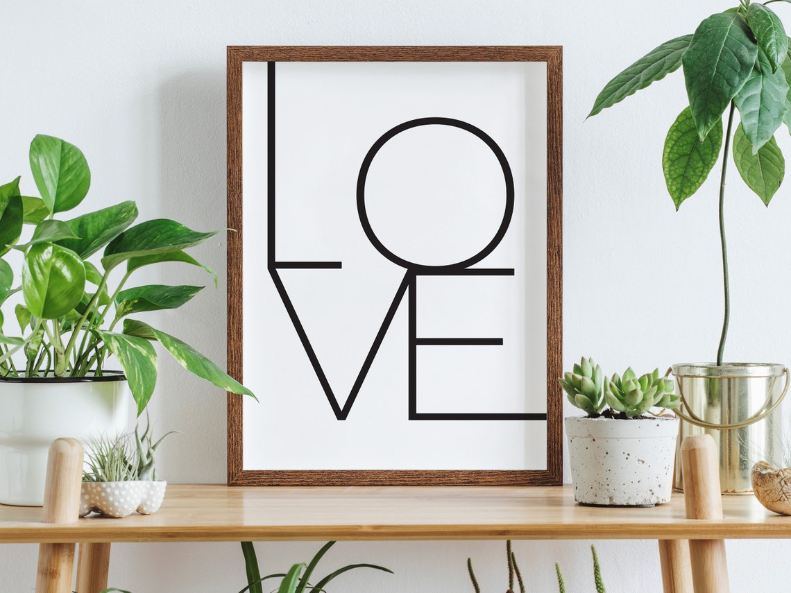 Love Minimalist Modern Interlocking Black Line Typography Poster