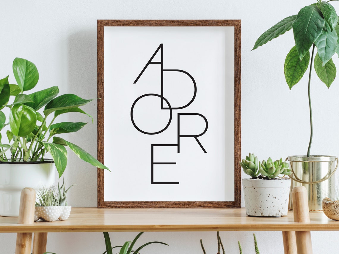 Adore Love Word Minimalist Interlocking Lettering Typography Poster