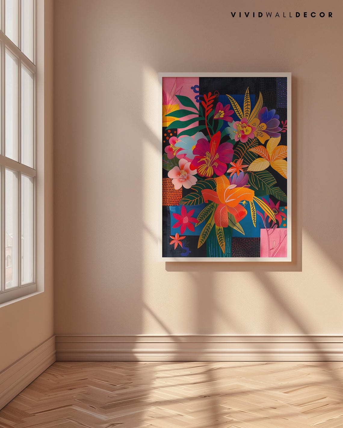 Vibrant Tropical Floral Bouquet Glowing on Dark Background Poster - Image 2