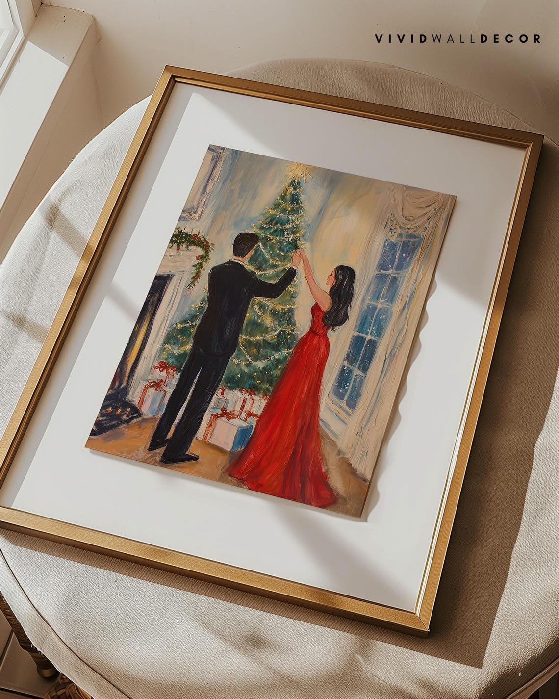 Romantic Couple Decorating Christmas Tree Star Topper Poster - Image 2