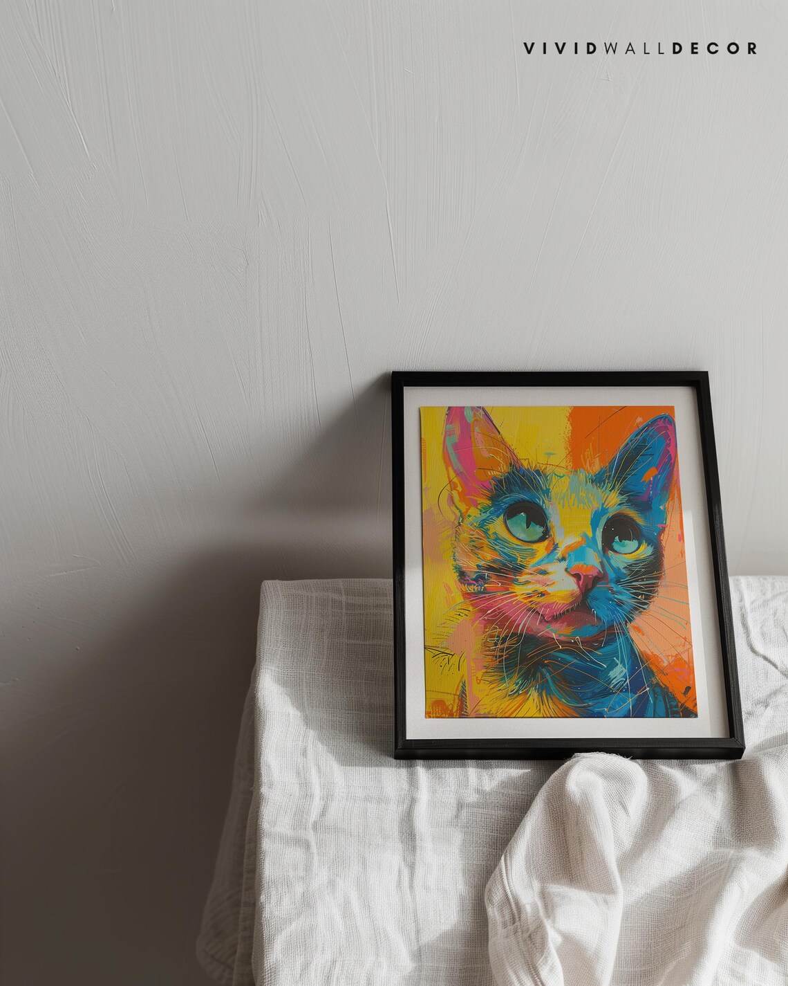 Neon Pop Art Cat Face Vibrant Colorful Modern Portrait Poster - Image 3