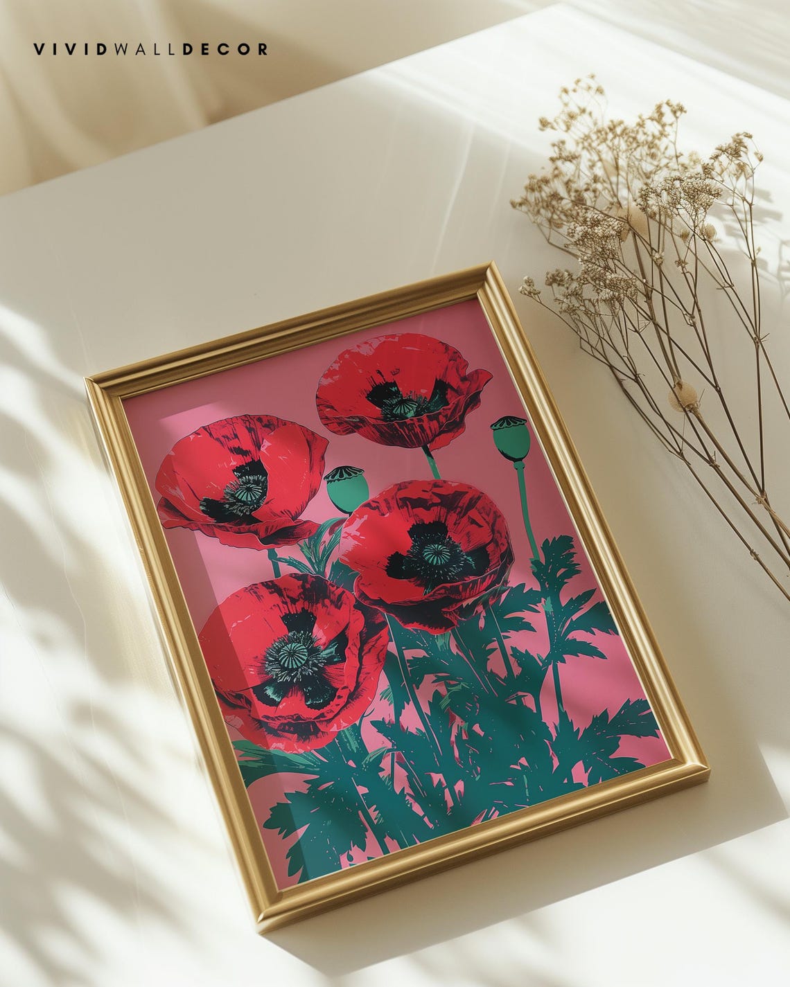 Giant Red Poppies On Pink Retro Botanical Flower Decor Poster - Image 4