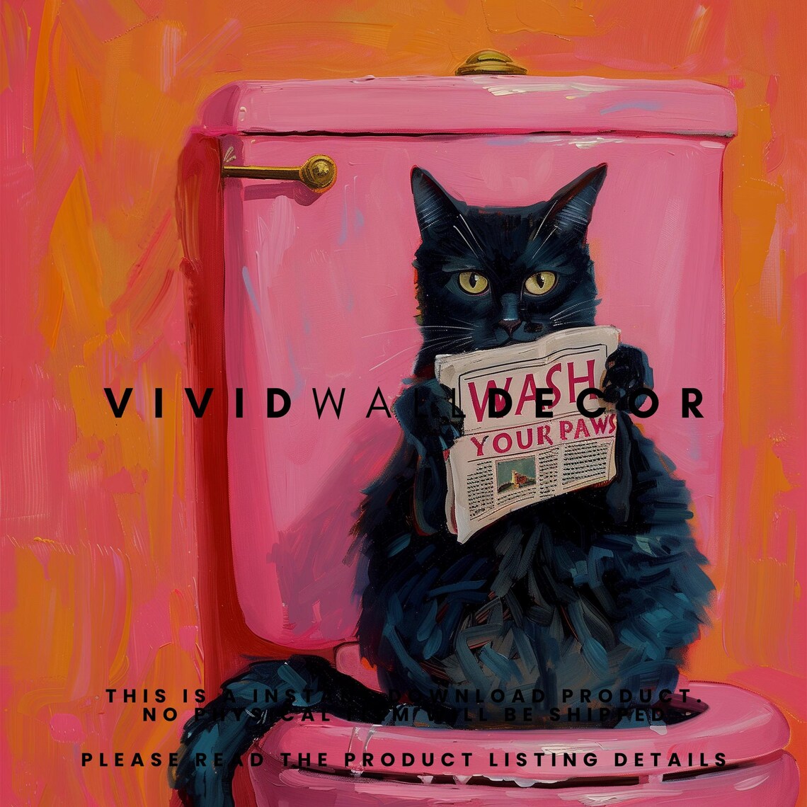 Wash Your Paws Black Cat Bathroom Art Print, Quirky - Image 2