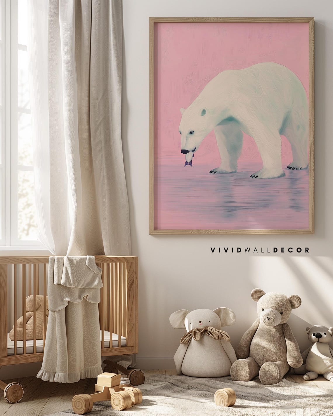 Minimalist Polar Bear Art Poster on Pink Background Kids Room Decor - Image 4