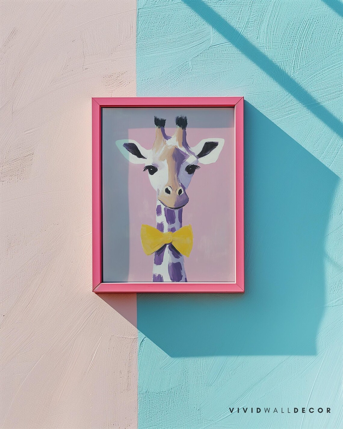Adorable Purple Giraffe With Yellow Bow on Pink Nursery Poster - Image 2