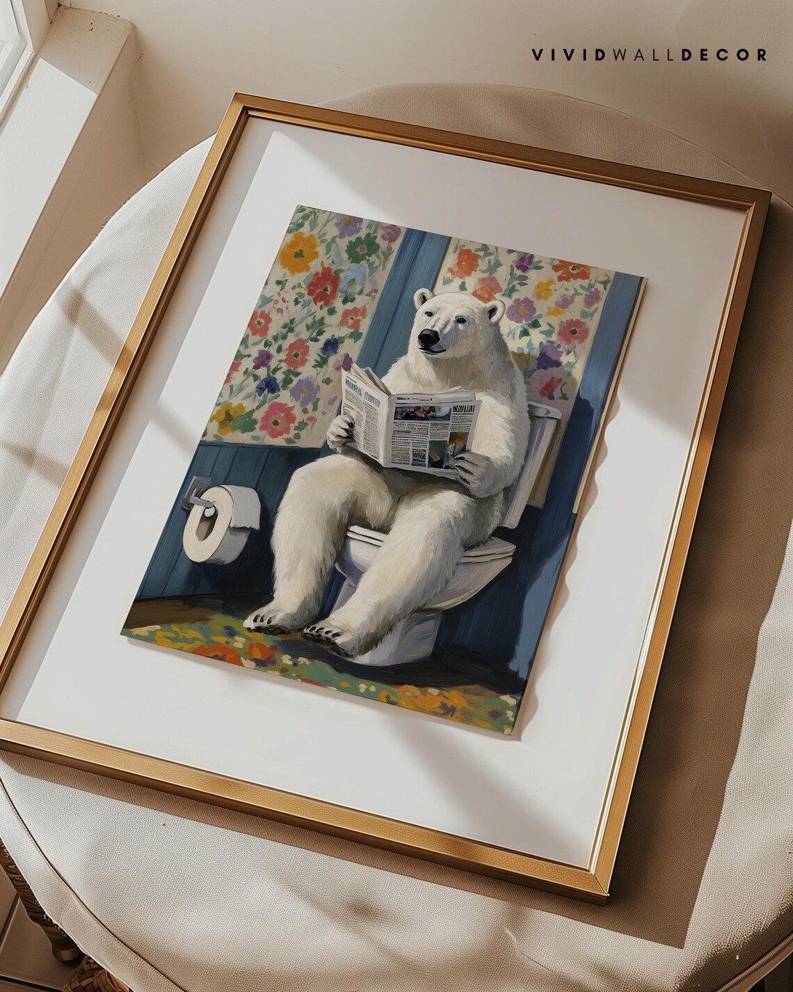 Polar Bear Reading The Newspaper On The Toilet Funny Bathroom Art Poster - Image 2