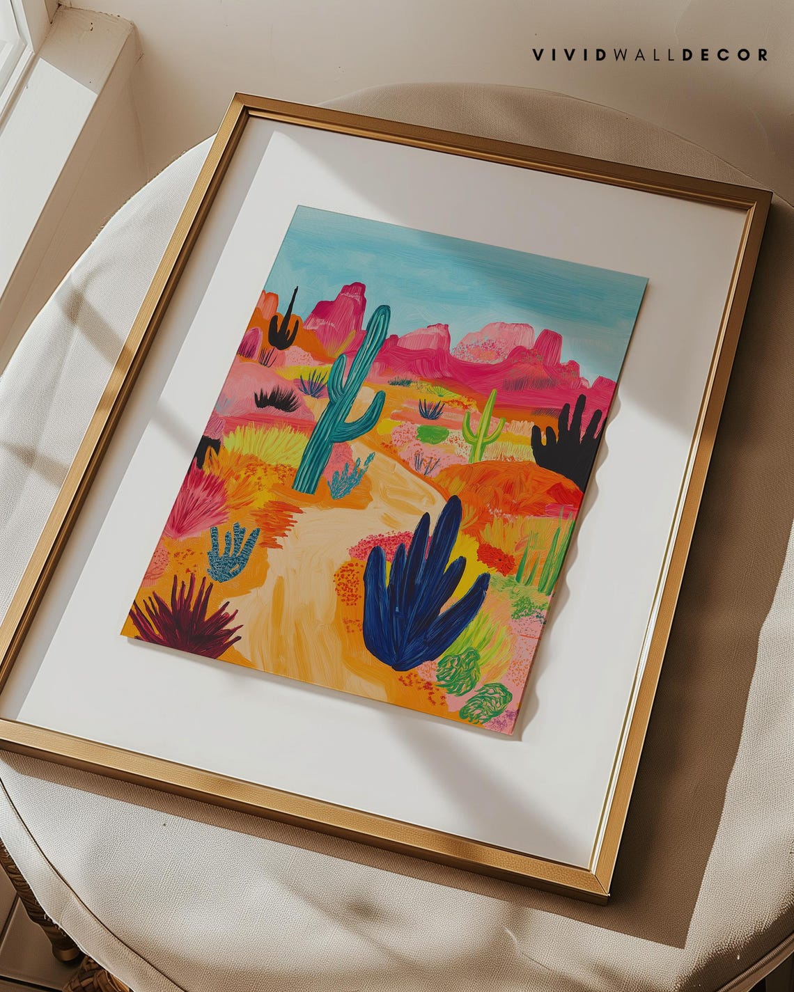 Colorful Desert Landscape With Saguaro Cacti And Pink Mesas Poster - Image 3