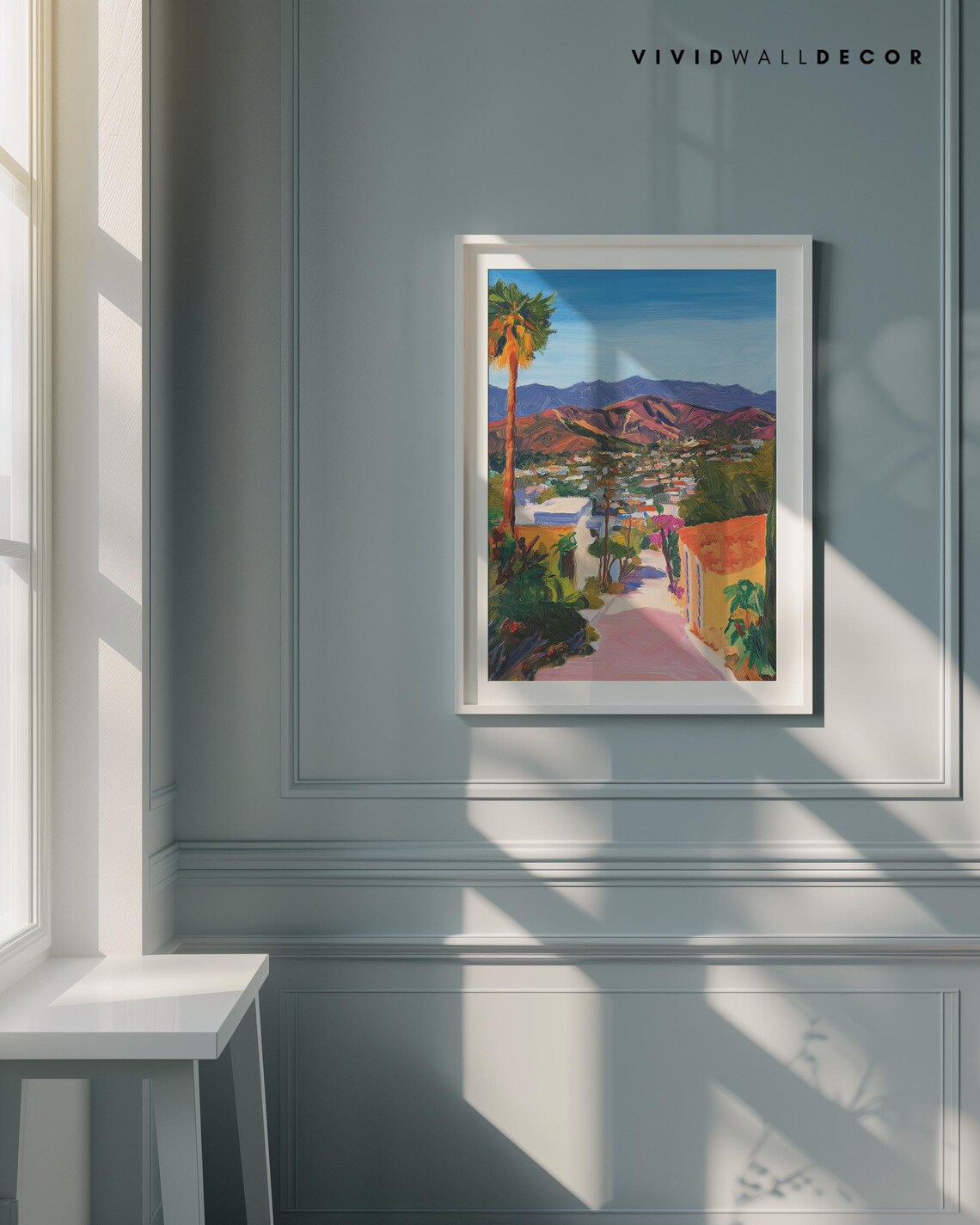 Los Angeles Cityscape with Palm Tree and Hills Sunny Art Poster - Image 4