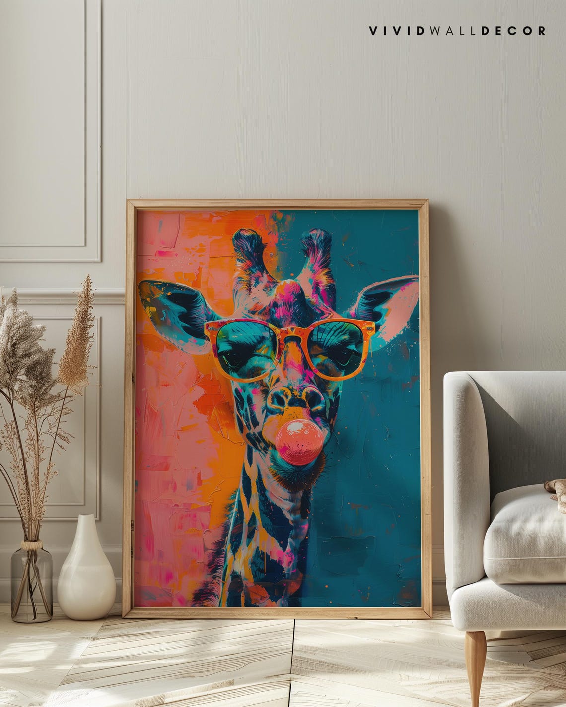 Giraffe in Sunglasses Blowing a Pink Bubblegum Pop Art Poster - Image 4