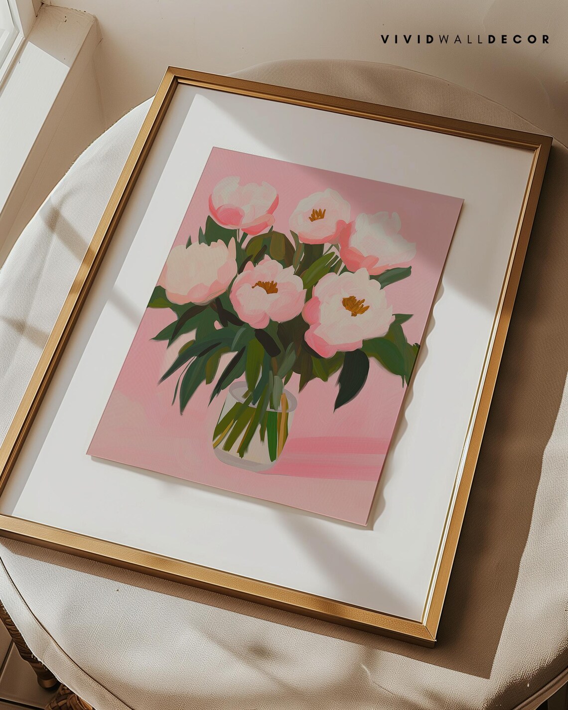 Soft Pink Peonies in Glass Vase Romantic Blush Floral Art Poster - Image 3