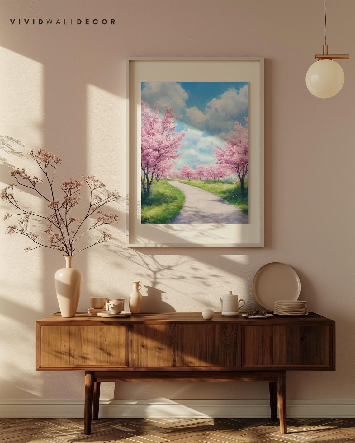 Cherry Blossom Lined Spring Pathway Serene Landscape Art Poster - Image 4