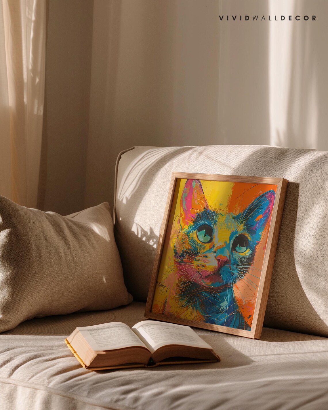 Neon Pop Art Cat Face Vibrant Colorful Modern Portrait Poster - Image 2