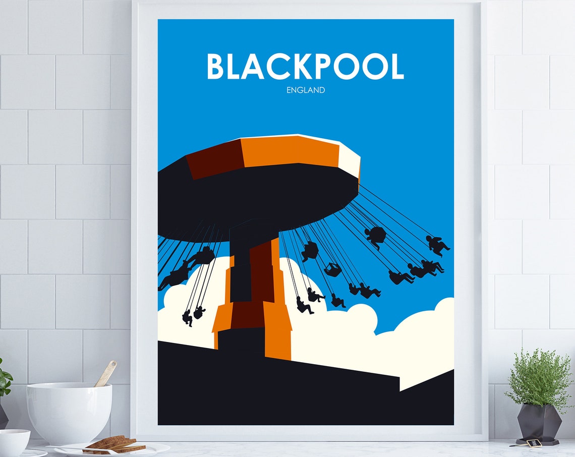 Blackpool Poster Uk Travel Gift Retro Travel Poster Lancashire Poster Travel Poster English Travel Poster Graduation Gift