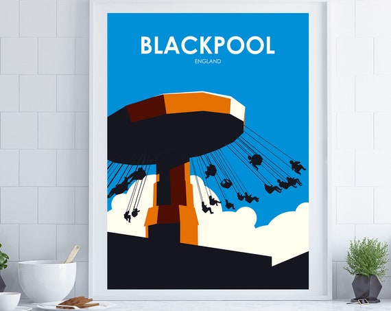 Blackpool Poster Uk Travel Gift Retro Travel Poster Lancashire Poster Travel Poster English Travel Poster Graduation Gift