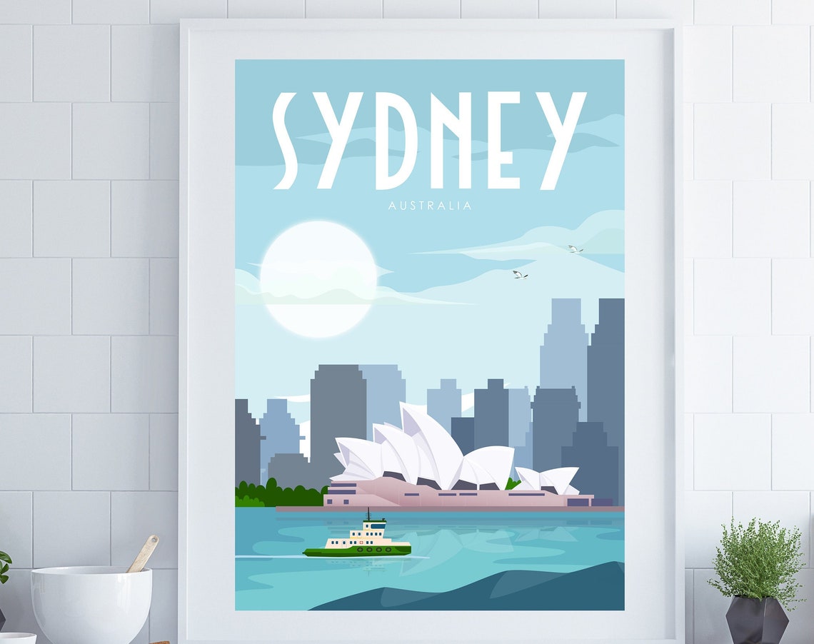Sydney Australia Opera House Harbour Ferry Retro Travel Poster