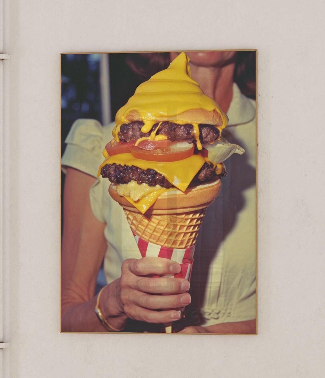 Cheeseburger Served in an Ice Cream Cone Retro Food Art Poster - Image 3