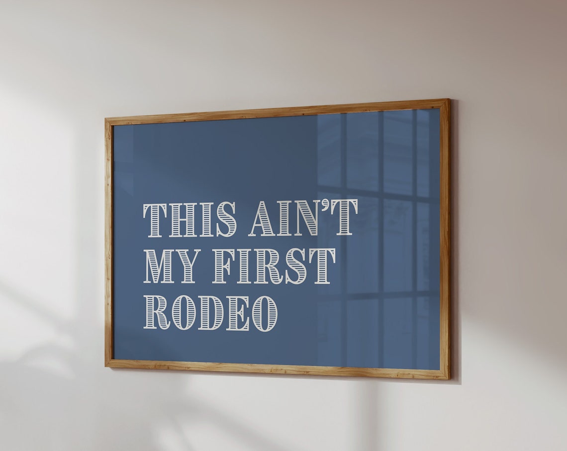 Retro Rodeo Poster Blue Western Typography Wall Art Vintage Wild West Poster Funny Western Print 1 Horizontal Print