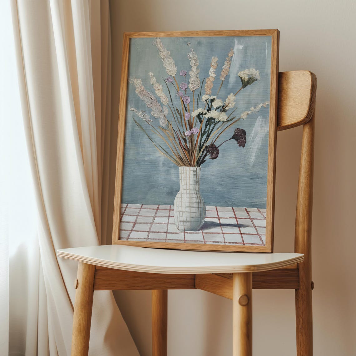 Fall Floral Still Life Art Print Blue Background Autumn Decor