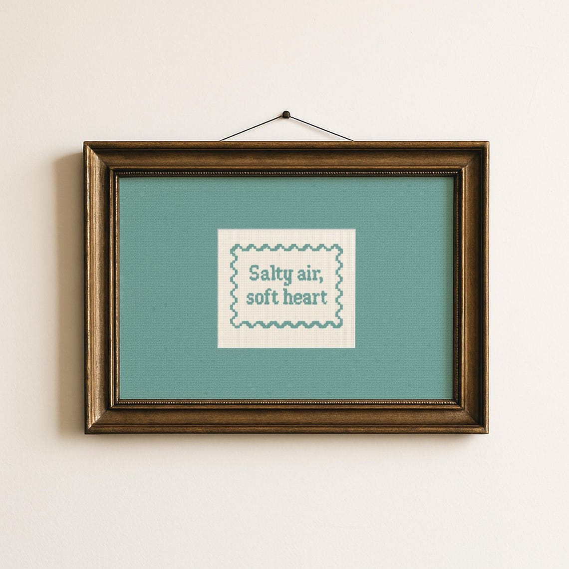 Salty Air Soft Heart Cross Stitch Coastal Beach Quote Decor Poster