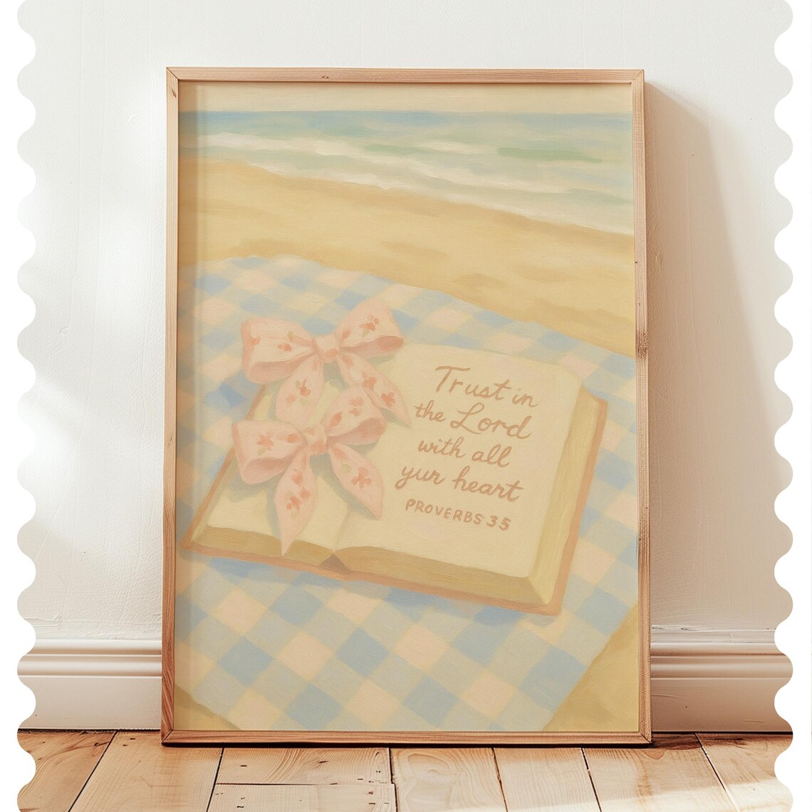 Proverbs 35 Beach Bible Print Trust In The Lord Coastal Christian Wall Art Scripture Gingham Picnic Faith Decor