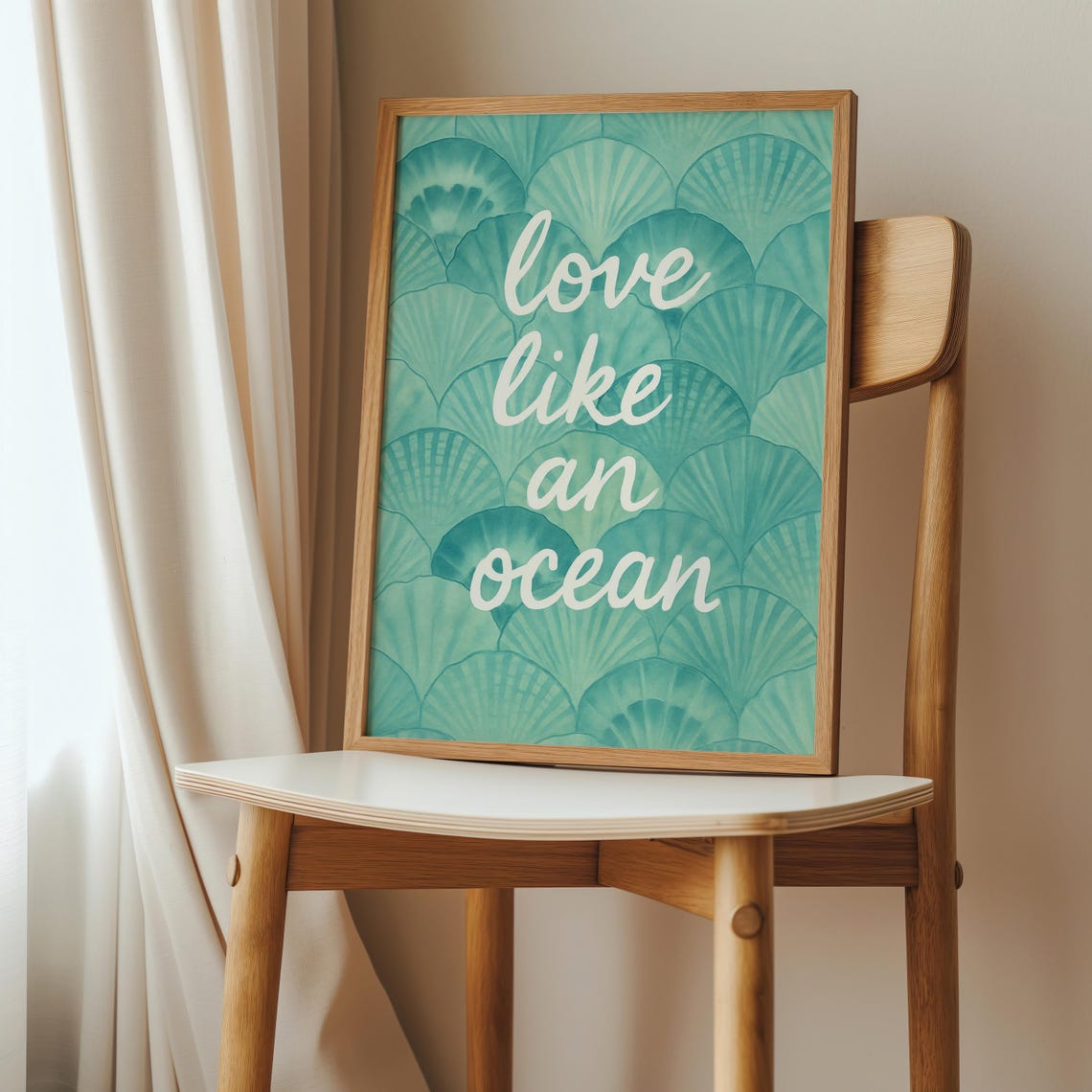 Love Like an Ocean Turquoise Seashell Script Typography Poster