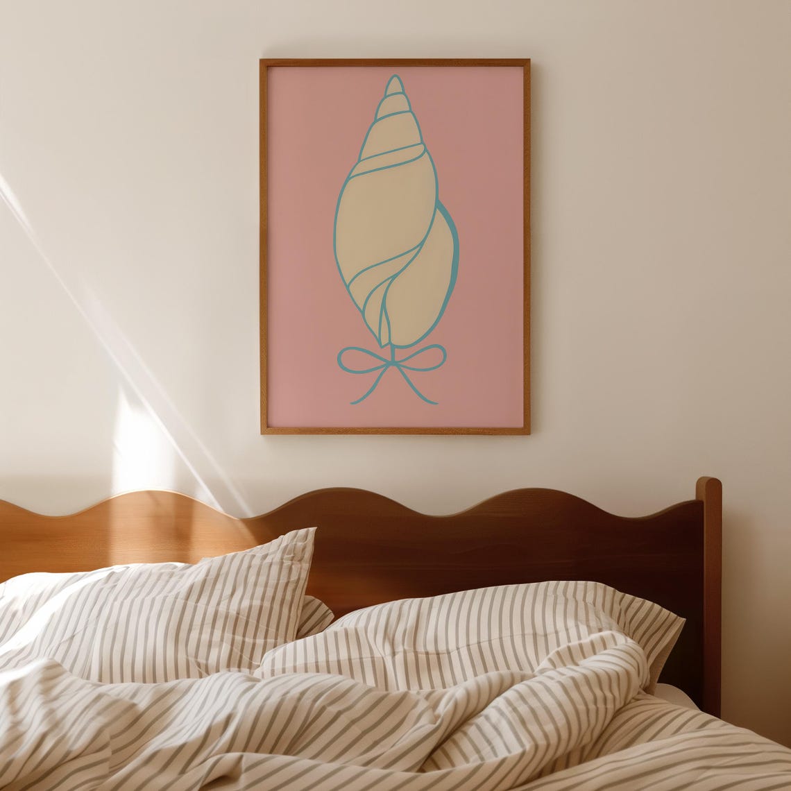 Pink Coquette Seashell Bow Minimal Line Art Coastal Beach Poster