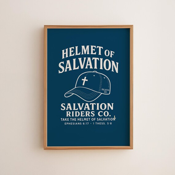 Helmet Of Salvation Bible Verse Print Ephesians 617 Wall Art Christian Decor Blue Scripture For Boys Room